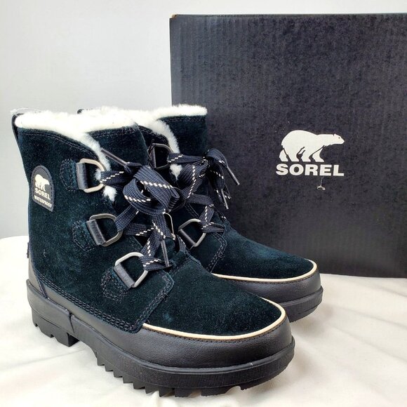 SOREL Boots TIVOLI IV Womans 8 Fur Suede Leather Waterproof Shoes Outdoor Black - Picture 2 of 16